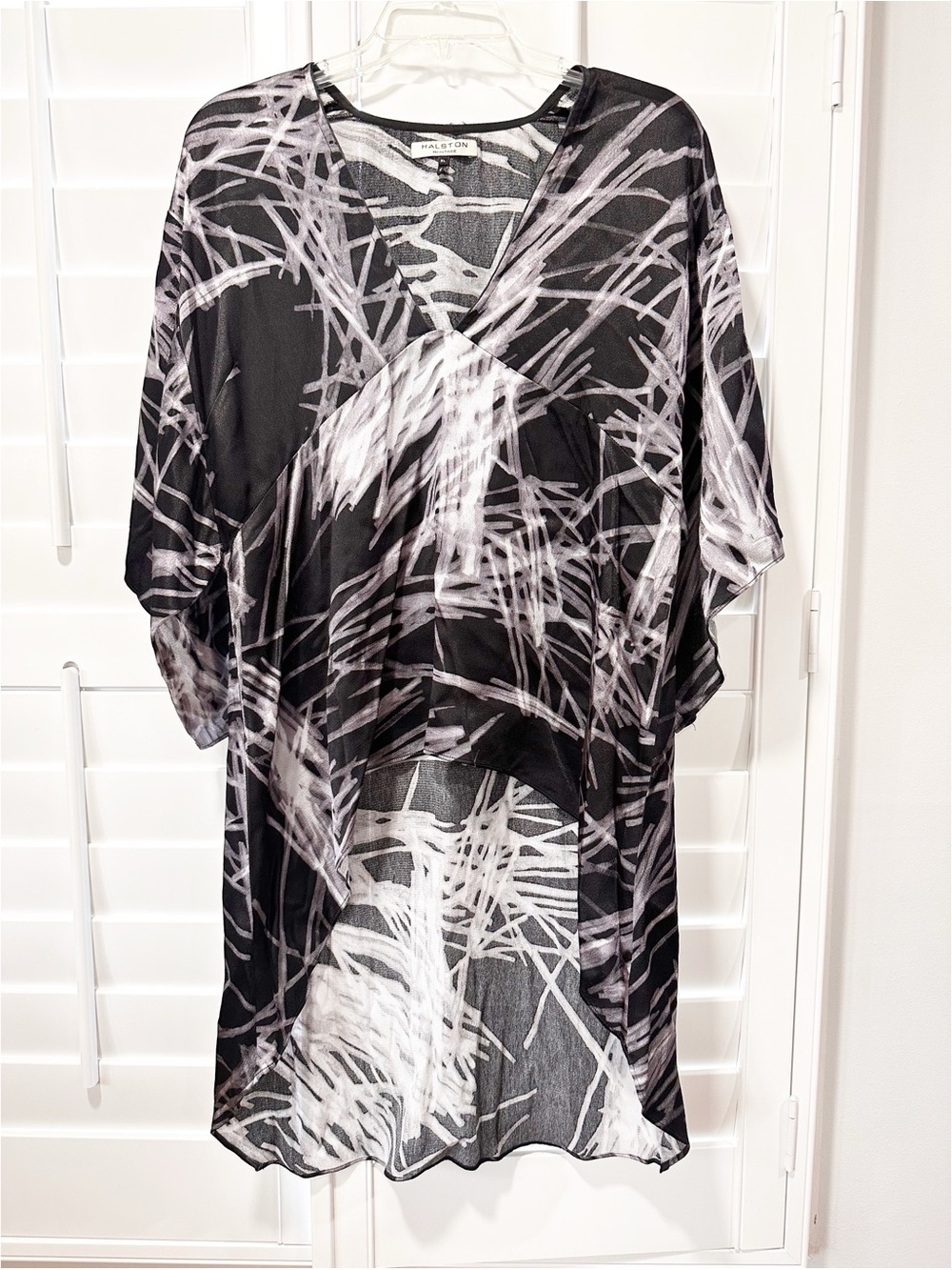 Halston Heritage XL Top Abstract Viscose Kaftan Tunic Blouse Kimono High Low Hem